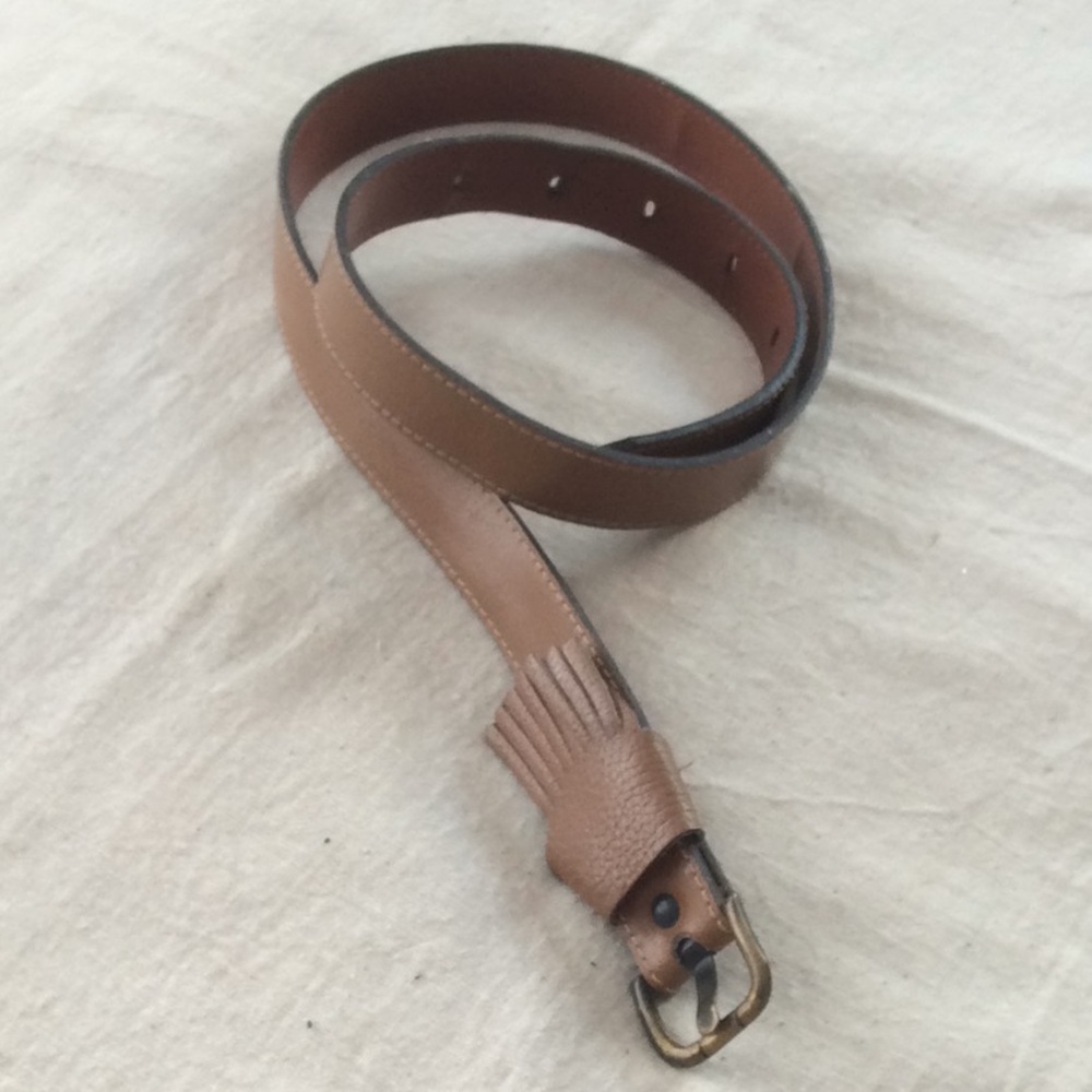 Brown Leather Handmade Belt w/fringe & bronze buckle - S34”